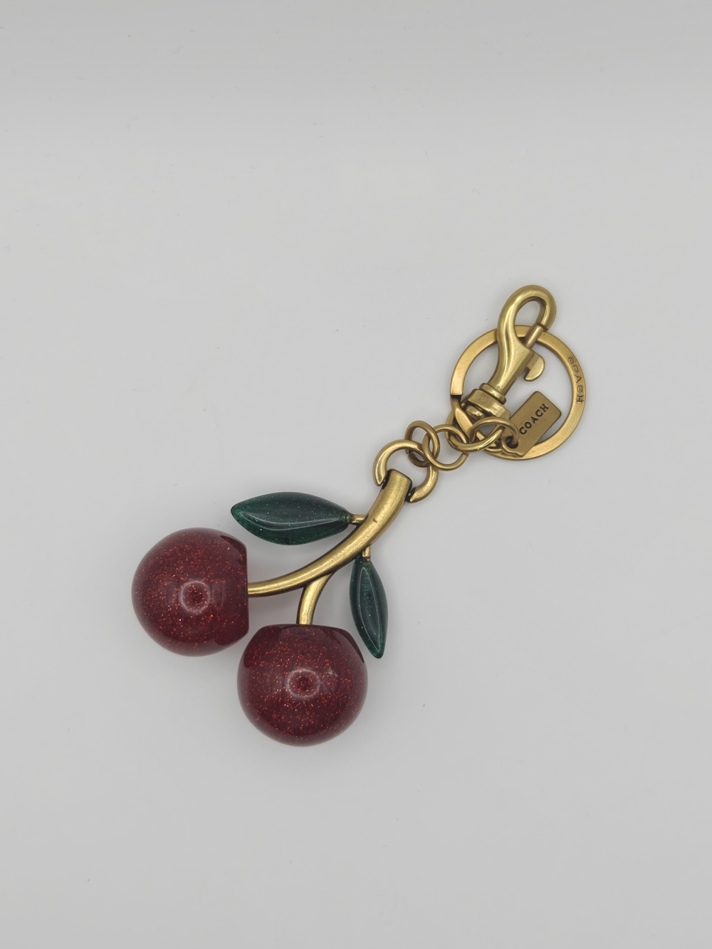 Coach Red Cherry Key & Card Holder Charm with Gold Hardware - Picture 3 of 4